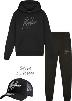 Malelions winter tracksuit jongens - zwart grijs - Essentials + GRATIS PET! - Maat 116