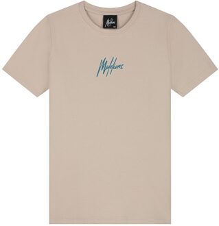 Malelions Zomer t-shirt jongens - taupe - Signature - gestreept - Maat 140