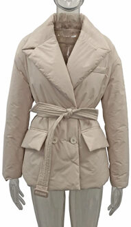 Malina Eenvoudige Zakken Parka Vrouwen Mode Double Breasted Jassen Vrouwen Solid Tie Riem Gekerfd Katoen Jassen Dames Beige / L
