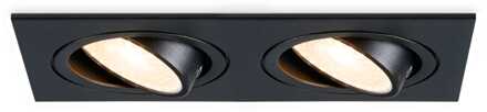 Mallorca LED inbouwspot - IP20 - Kantelbaar - 8 watt 690 lumen - 2700K warm wit - Dubbel - GU10 - Dimbaar - Rechthoek - Voor binnen - Zwart