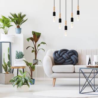 Malou hanglamp, 5-lamps, zwart zwart, licht hout