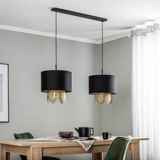 Malviras hanglamp, blad decoratie 2-lamps. zwart, goud