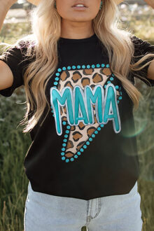 Mama Luipaard Bliksemflits Graphic T-shirt - Zwart - maat S