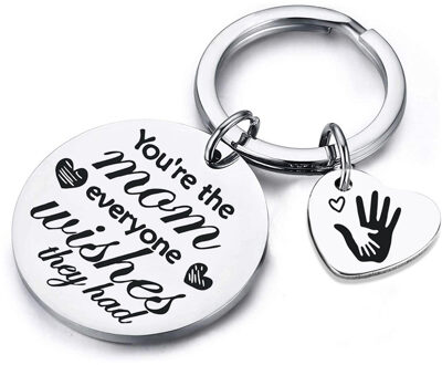 Mama Sleutelhanger Gegraveerde Hart Bedel Lichtgrijs