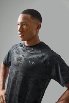 Man Active Camo Raglan T-Shirt, Black - S