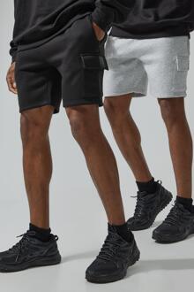 Man Active Cargo Shorts (2 Stuks), Grey Marl - XL