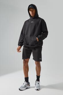 Man Active Fitness Hoodie En Shorts Set, Black - XS