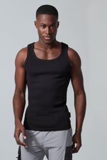 Man Active Geribbeld Muscle Fit Fitness Hemd, Black - S