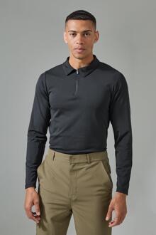 Man Active Long Sleeve Golf Polo, Black - XS