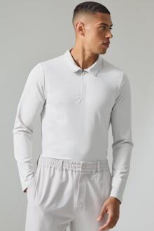 Man Active Long Sleeve Golf Polo, Light Grey - XL