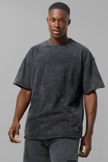 Man Active Oversized Acid Wash Raw T-Shirt, Black - L