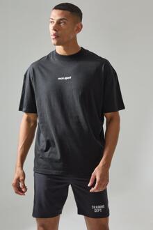 Man Active Oversized Extended Neck Sport Logo T-Shirt, Black - M