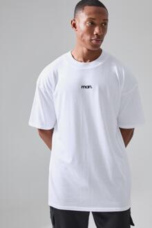 Man Active Oversized Extended Neck Sport Logo T-Shirt, White - M