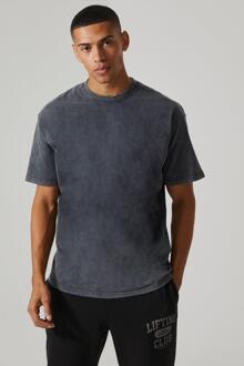 Man Active Oversized Onbewerkt Acid Wash Gebleekt T-Shirt, Charcoal - L