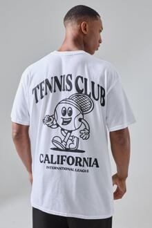 Man Active Tennis Club California Oversized Backprint T-Shirt, White - XXL