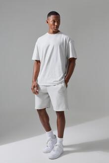 Man Active Training Dept Oversized Embossed T-Shirt Set, Light Grey - XL
