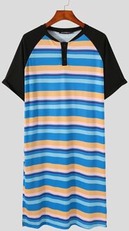 Man Casual Losse Knoppen Homewear Incerun Leisure Gestreepte Badjassen Heren Korte Mouw O Neck Patchwork Slaap Gewaden Zomer S-5XL Xxl