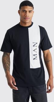 Man Color Block T-Shirt Met Tekst, Black - XS
