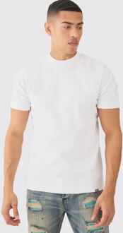 Man Dik Verweven Slim Fit T-Shirt Met Brede Nek, White