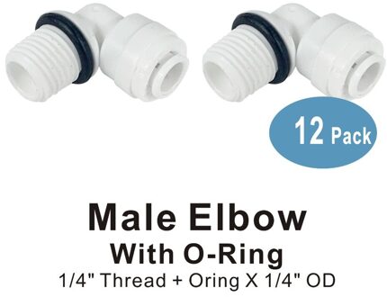 Man Elbow Connector 1/4 "Draad x 1/4" OD Snelsluiting Onderdelen voor Water Filters en RO Systemen -12 PACK