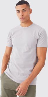 Man Gebleekt Slim Fit T-Shirt Met Crewneck, Light Grey - XL