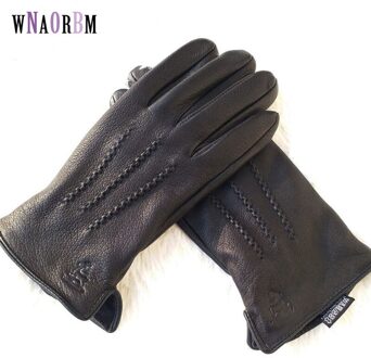 Man Imitatie Herten Huid Lederen Handschoenen Mannelijke Warme Zachte Mannen Handschoen Zwart Drie Lijnen Mannen Wanten Pluche voering 13