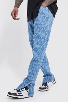 Man Laser Print Jeans Met Rechte Pijpen, Light Blue - 28L