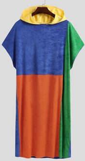 Man Losse Kleurrijke Stiksels Comfortabele Slaap Gewaden Incerun Mannen Patchwork Badjassen Casual Hooded Korte Mouw Nachtjapon S-5XL