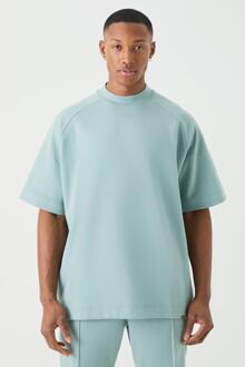 Man Oversized Dik Verweven Raglan T-Shirt Met Brede Nek, Dusty Blue - L
