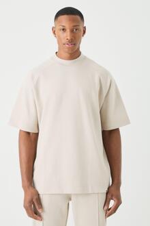Man Oversized Dik Verweven Raglan T-Shirt Met Brede Nek, Stone - XS