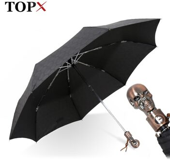 Man Paraplu Creatieve Stijl Metalen Schedel Hoofd Punk Stijl Winddicht Ultralight Zon Regen Automatische 3 Opvouwbare Paraplu Regen Vrouw