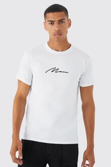 Man Signature Geborduurd T-Shirt, White - L
