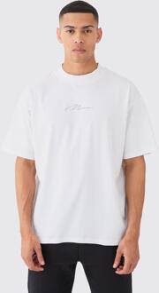 Man Signature Oversized Basic Extended Neck T-Shirt, White - M
