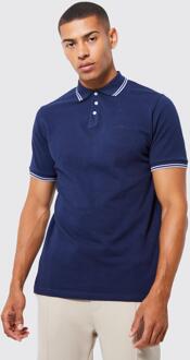 Man Signature Pique Slim Fit Polo Met Contrasterende Zoom, Mid Navy - XS
