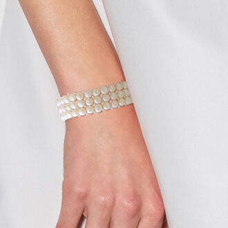 Manchet armband 3 rijen Zoetwater Pearl White 925 Wit - One Size