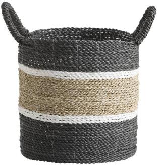 Mand Bologna - Naturel/zwart/wit - 35xØ33 Cm - Zeegras - Beige