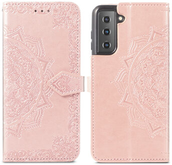 Mandala Booktype Samsung Galaxy S21 hoesje - Rosé Goud