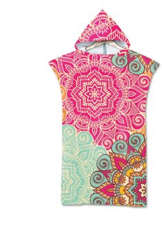 Mandala Patroon Kleurrijke Macaron Strandlaken Kid Adult Hooded Zachte Badhanddoek Zwemmen Mantel 3