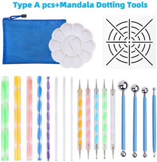 Mandala Puntjes Gereedschap Diy Schilderen Stencils Ball Stylus Palet Penselen Multifunctionele Embossing Dot Kit Voor Canvas Rotsen type 1