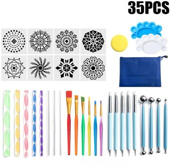 Mandala Puntjes Gereedschap Set Voor Schilderen Rotsen Aardewerk Draagbare Multifunctionele Embossing Dot Kit Tool Set Handwerk Decoratie 35 stk reeks