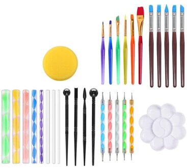 Mandala Puntjes Gereedschap Stencil Set Penselen En Tray Levert Kit Voor Schilderen Rotsen Coloring Art Tekening 30Pcs