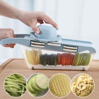 Mandoline Slicer Groente Cutter Met Rvs Blade Handleiding Aardappel Dunschiller Wortel Kaasrasp Dicer Keuken Tool 03 blauw met doos