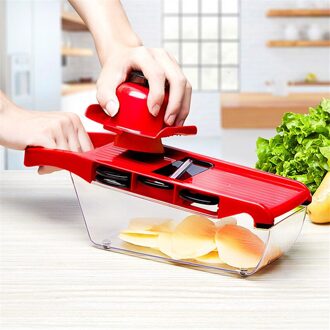 Mandoline Slicer Groente Cutter Met Rvs Blade Handleiding Aardappel Dunschiller Wortel Kaasrasp Dicer Keuken Tool 03 rood met doos