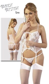 Mandy mystery Line Jarretelle Hemd Met Slip En Kousen - Wit