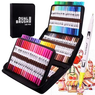 Manga Fijne En Borstel Dual Tips Colouring Pennen, 120 Aquarel Pennen, borstel Fineliner Viltstiften Art Markers Voor Kalligrafie 120 wit