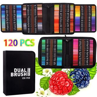 Manga Fijne En Borstel Dual Tips Colouring Pennen, 120 Aquarel Pennen, borstel Fineliner Viltstiften Art Markers Voor Kalligrafie 120 zwart