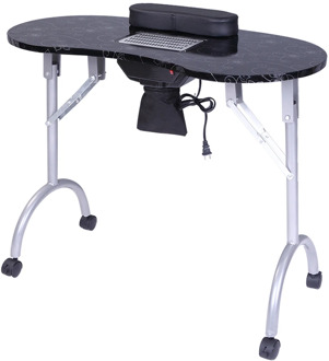 Manicure Nail Table Portable Station Desk Spa Beauty Salon Furniture Equipment with Dust Collector & Cushion & Fan Black