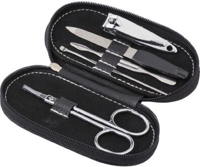 Manicure set - 5-delig - zwarte ovalen etui met ritssluiting - Reisset - Nagelschaartje