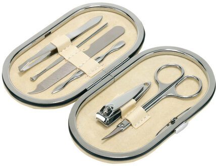 Manicure set 6-delig - in beige etui - op reis / onderweg - nagelknipper set