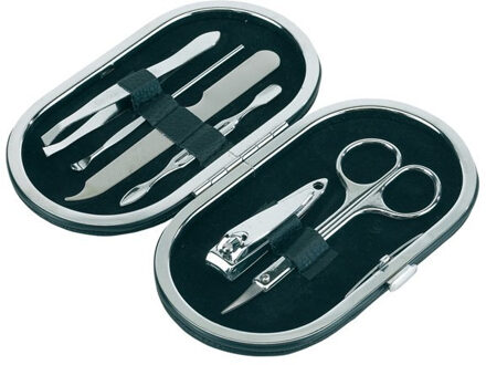Manicure set 6-delig - zwarte ovalen etui - metalen rits - reis kit